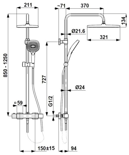 KFA Armatura 5756-910-61 - Set de duș MALAGA cu baterie termostatică, gri metalic