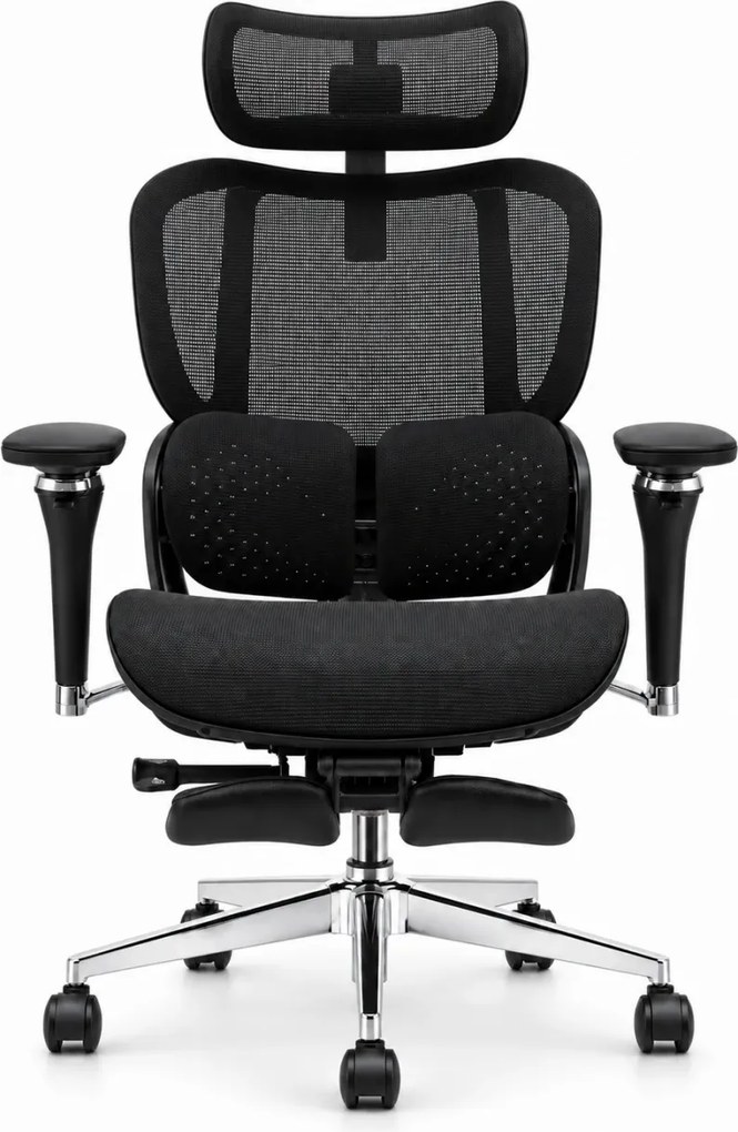 Scaun ergonomic ANEW ARYSE D4 Pro, Suport lombar dual adaptiv 360°, Tetieră 3D, Cotiere 5D, Șezut Glisant Zero-Pressure din Mesh, Suport picioare, Bază metalică, Negru