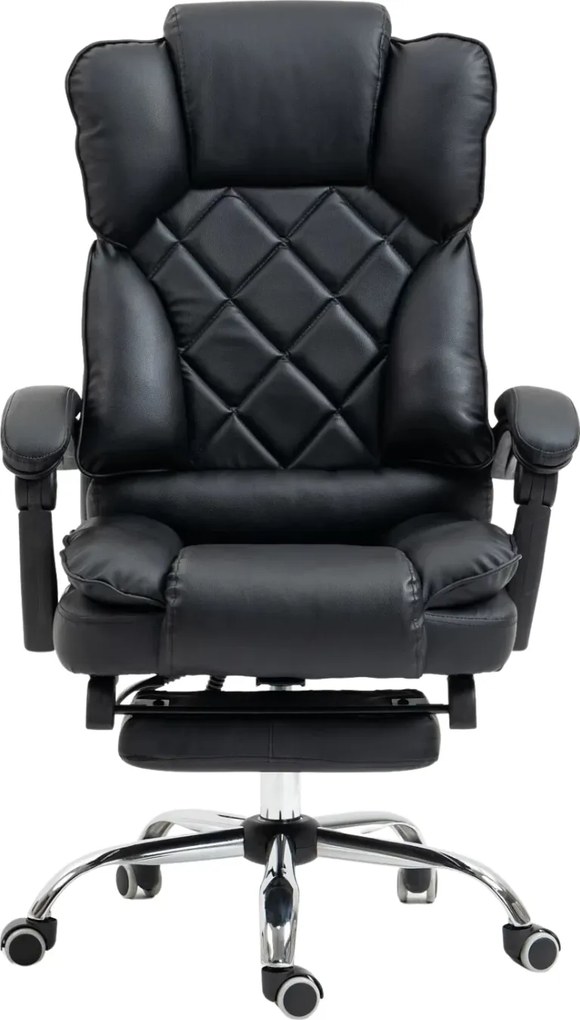 Scaun directorial, cu Masaj și Încălzire, suport picioare, funcție sezlong, piele ecologică, Negru