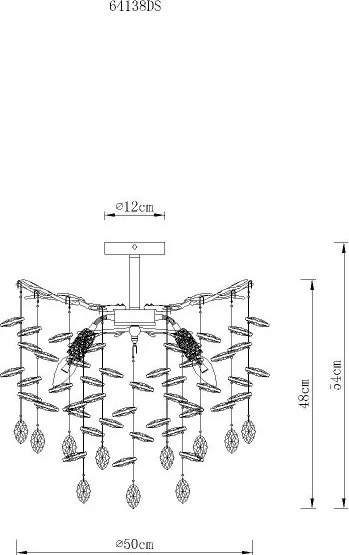 Plafoniera metal argintiu mat, cristale de sticla QUEENA