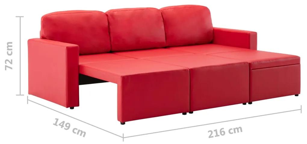 Canapea extensibila modulara, 3 locuri, rosu, piele ecologica Rosu
