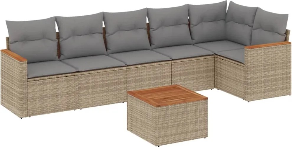vidaXL Set canapele de grădină, 7 piese, cu perne, bej, poliratan