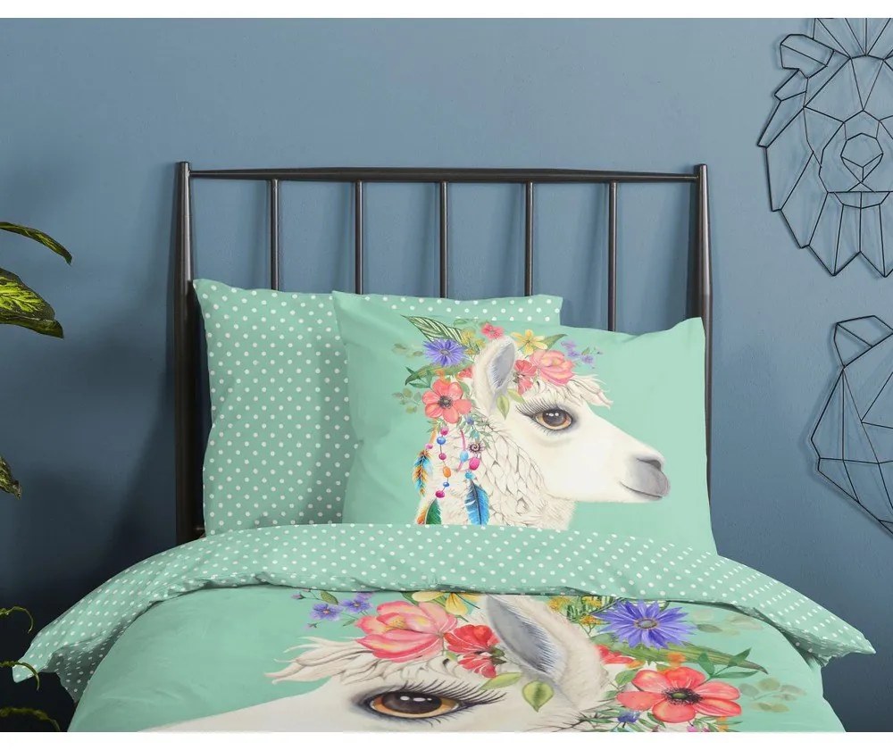 Lenjerie de pat pentru copii verde-mentă din bumbac pentru pat de o persoană, extinsă 140x220 cm Joey – Good Morning