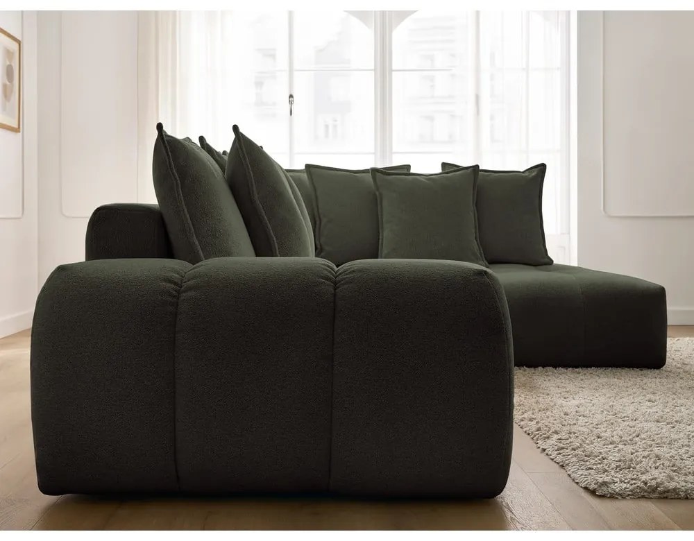 Colțar verde extensibil/cu spațiu de depozitare cu tapițerie din chenille (cu colț pe partea dreaptă/în formă de ”L”) Everest – Bobochic Paris