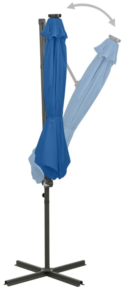 Umbrela suspendata cu stalp si LED-uri, albastru azuriu, 300 cm azure blue