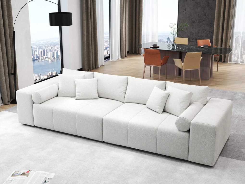 Canapea extensibilă dumonde cu ladă de depozitare si sezut confortabil din spuma high-density, Marbela Euphoria Ivory XXL 295x100 cm