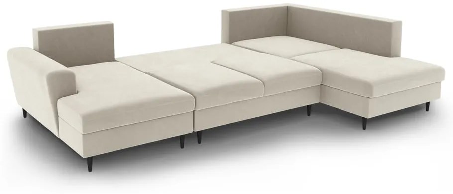 Colțar bej extensibil, cu spațiu de depozitare cu tapițerie din catifea (cu colț pe partea dreaptă-în formă de "U") Kyoto – Cosmopolitan Design