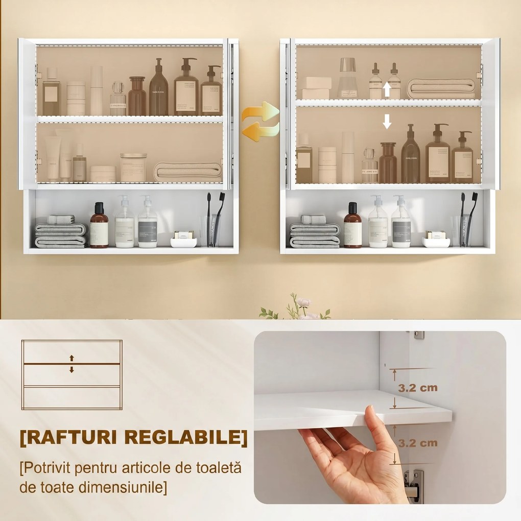 HOMCOM，Dulap de Baie Suspendat, Uși Soft-close, Raft Reglabil，60 x 16 x 60 cm，Alb | Aosom Romania