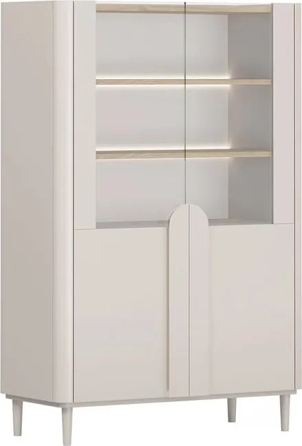 Vitrină cu picioare Amilio 100 cm, două uși - cașmir / stejar uleiat / mânere cașmir