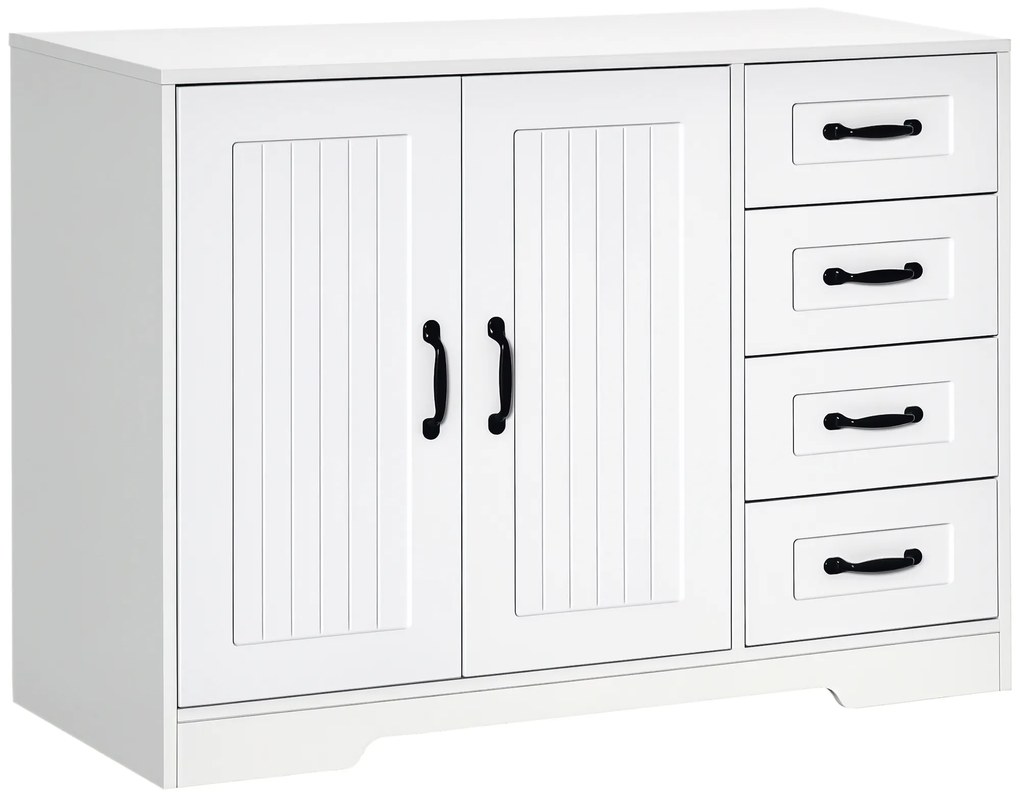 HOMCOM Comodă Sideboard, Anrichte, Stil Modern, 4 Sertare, 1 Dulap, 105 cm x 40 cm x 76 cm, Alb | Aosom Romania