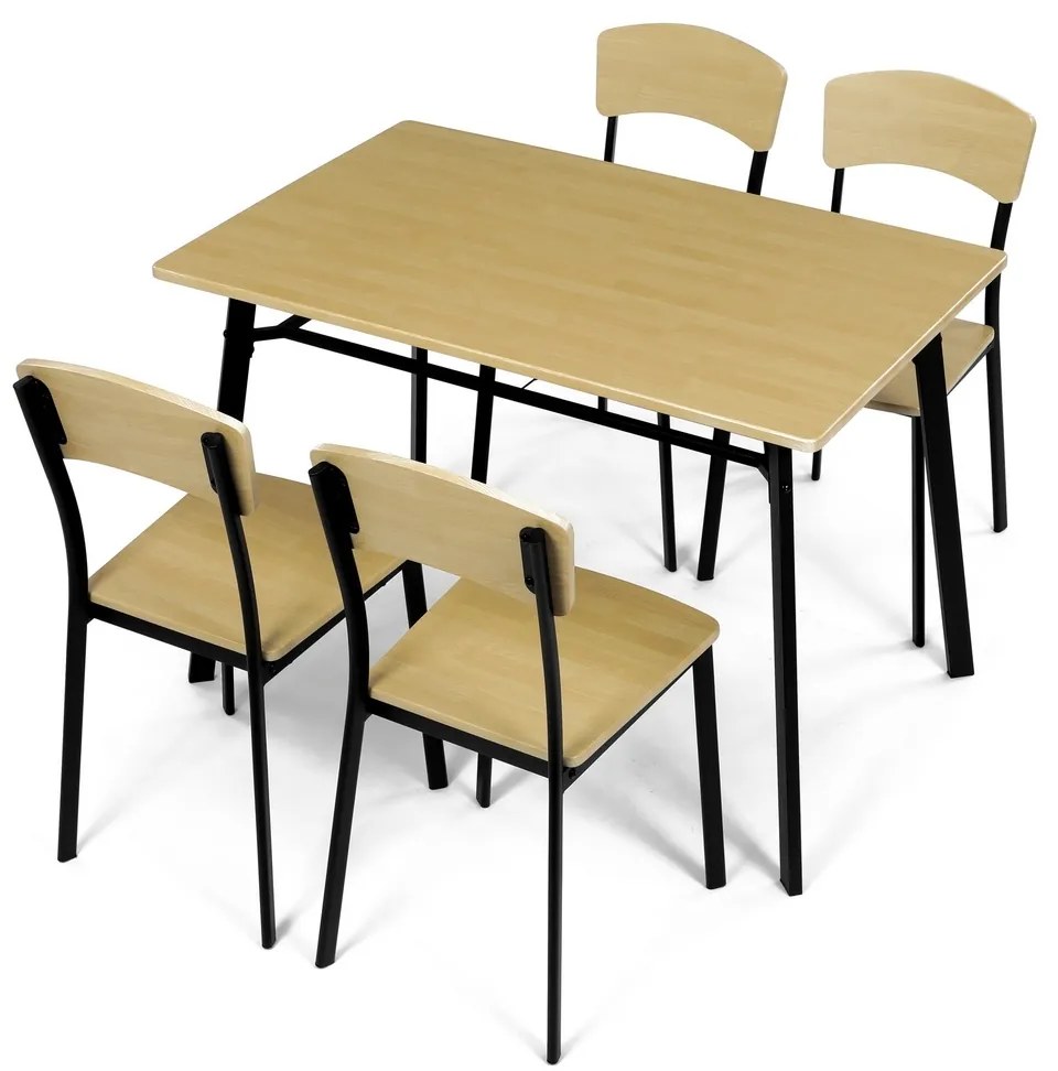 Set de masă Industrial cu 4 scaune, 110 x 70 x 76cm, maro