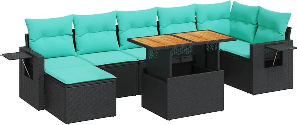 vidaXL Set mobilier de grădină cu perne, 8 piese, negru, poliratan