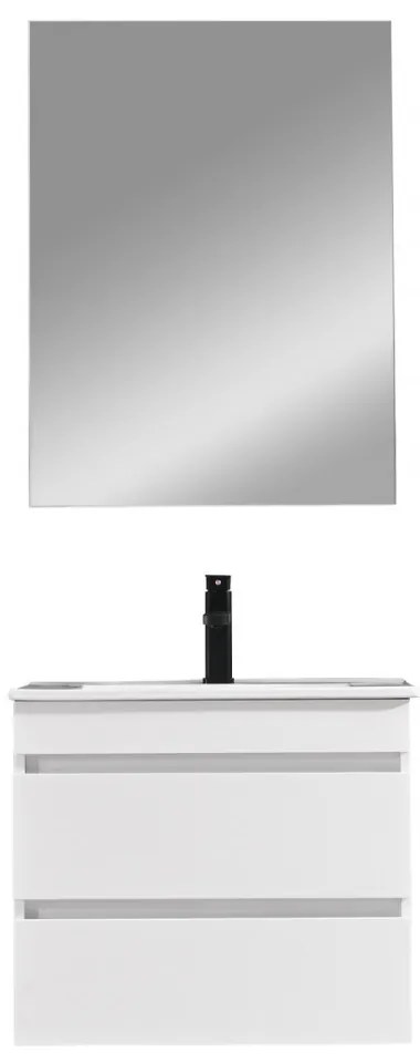 Mobilier de baie Cube 60 cm cu lavoar ceramic (2 sertare) și oglindă 60x80 cm vopsit în alb lucios