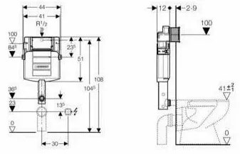 Rezervor incastrat 12 cm Geberit Sigma UP320, cu actionare frontala