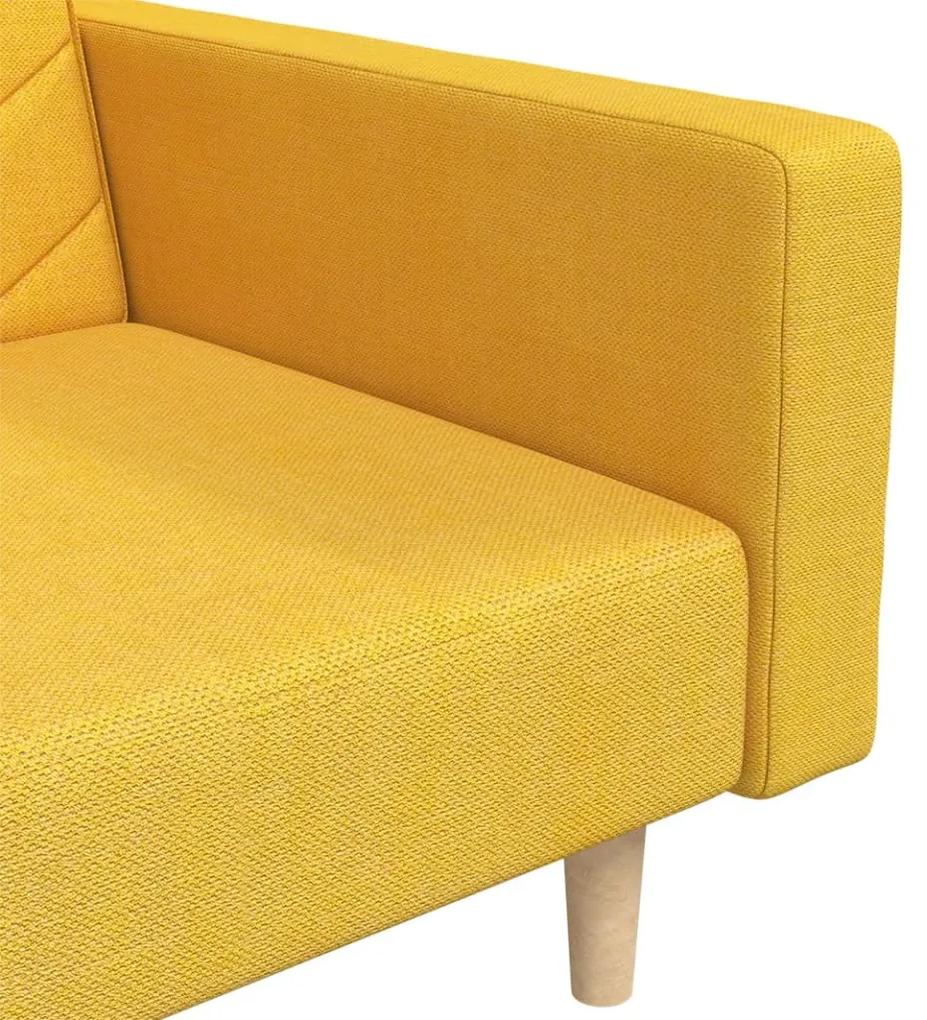 Canapea extensibila cu 2 locuri, 2 perne, galben, textil Galben, Fara scaunel pentru picioare Fara scaunel pentru picioare