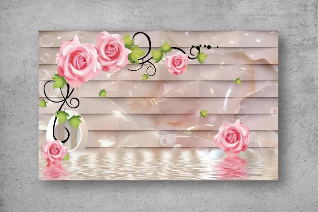 Tapet Premium Canvas - Trandafirii apa si peretele 3d abstract
