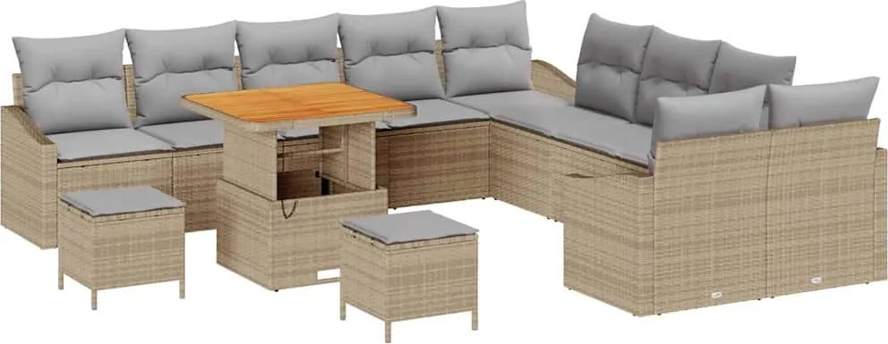 vidaXL Set de canapele pentru grădină cu pernă 13 pcs Bej Rattan poli