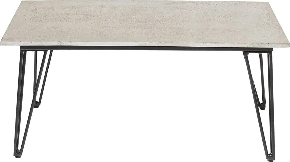 Măsuță de cafea dreptunghiulară din fibrociment și metal, gri și negru, de exterior, cu aspect de beton și picioare în V, 42 x 90 x 60 cm, „Mundo”