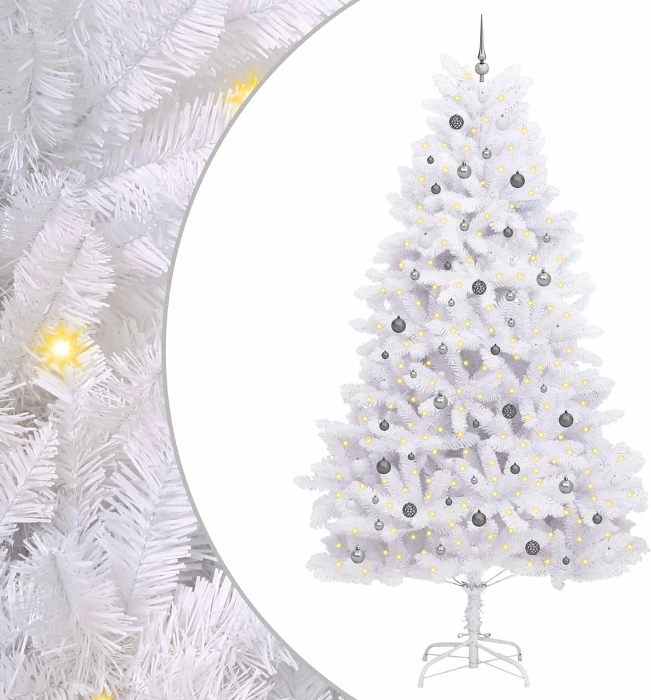 vidaXL Brad de Crăciun artificial Alb 138 x 138 x 300 cm PVC și Metal