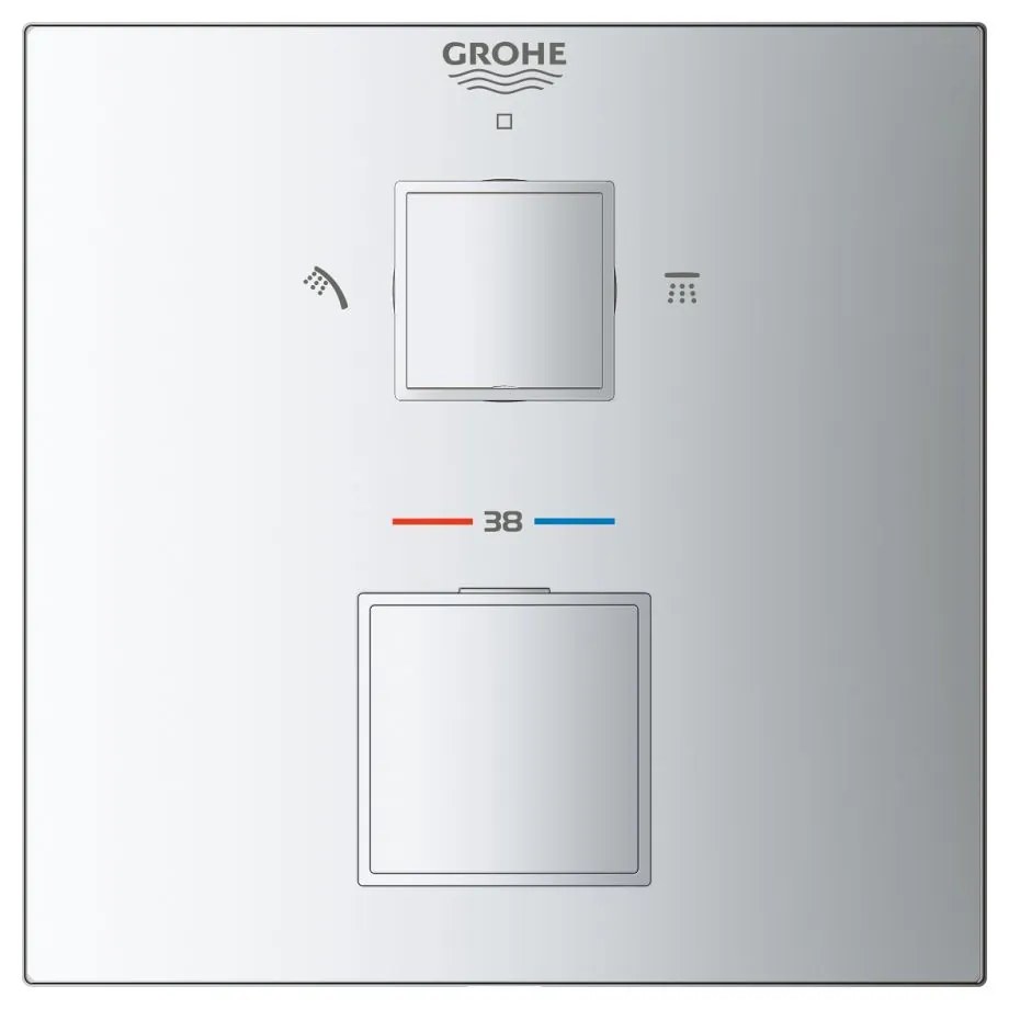 Baterie cu termostat, incastrata cu 2 iesiri, crom