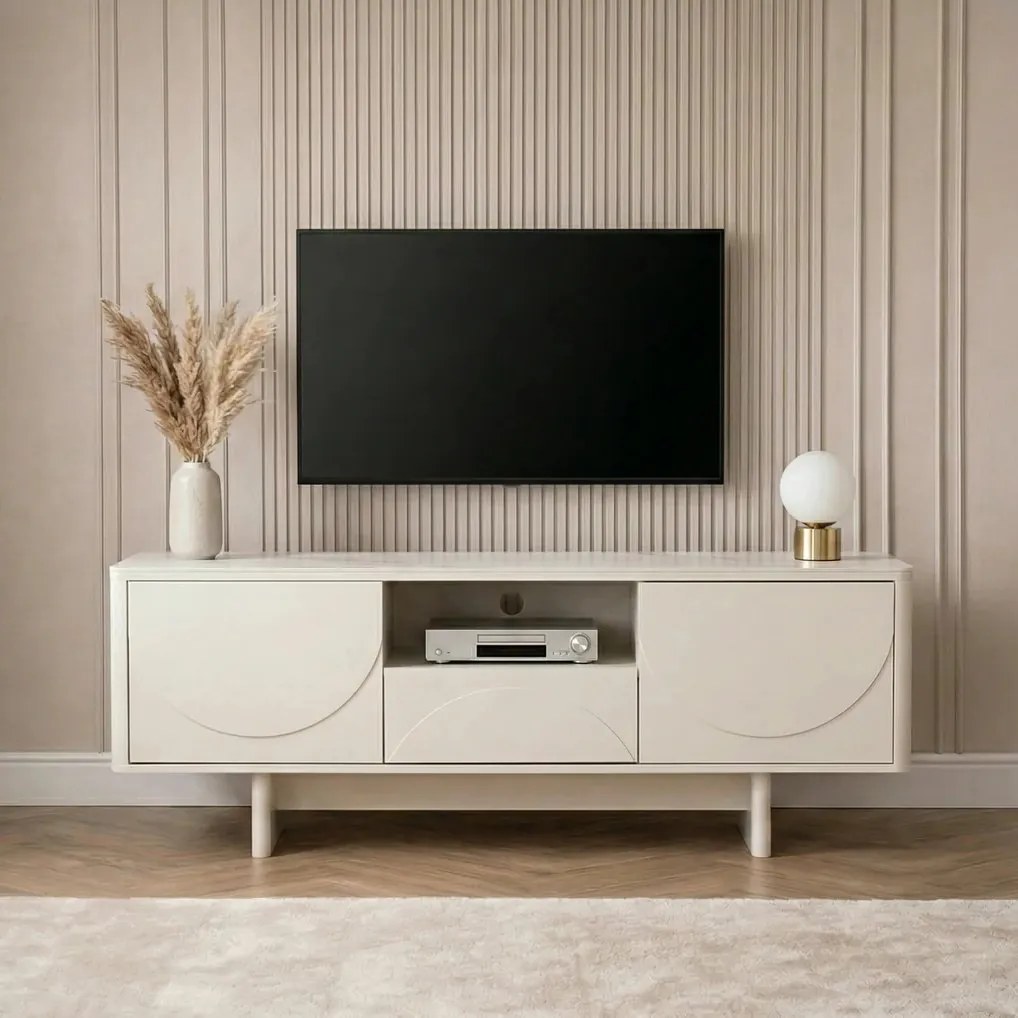 Comoda TV cu blat ceramic SAVOY 150cm alb