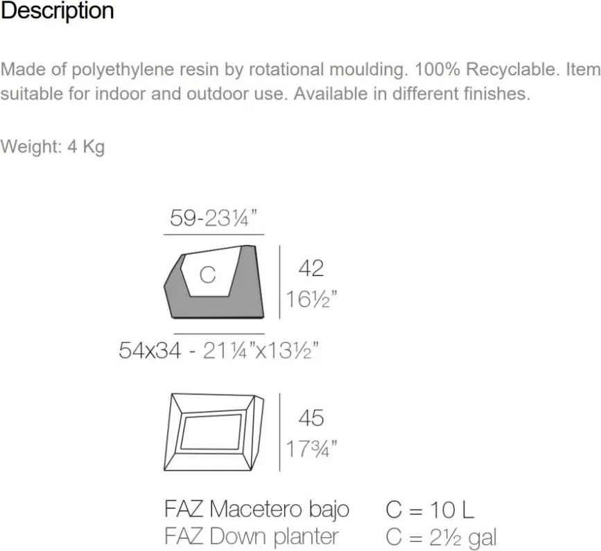 Ghiveci de flori / Jardiniera plante design decorativ modern pentru amenajari interioare si exterioare, FAZ PLANTER 54020R Vondom