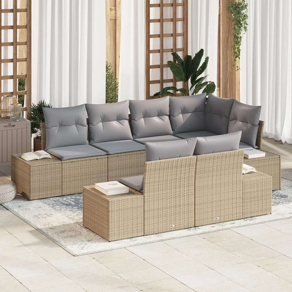 vidaXL Set de canapele pentru grădină 7 pcs bej și gri Rattan poli