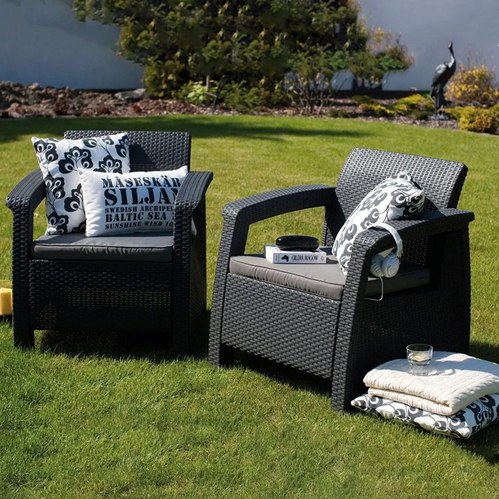 Set fotolii Corfu duo, culoare grafit, cu pernă gri deschis