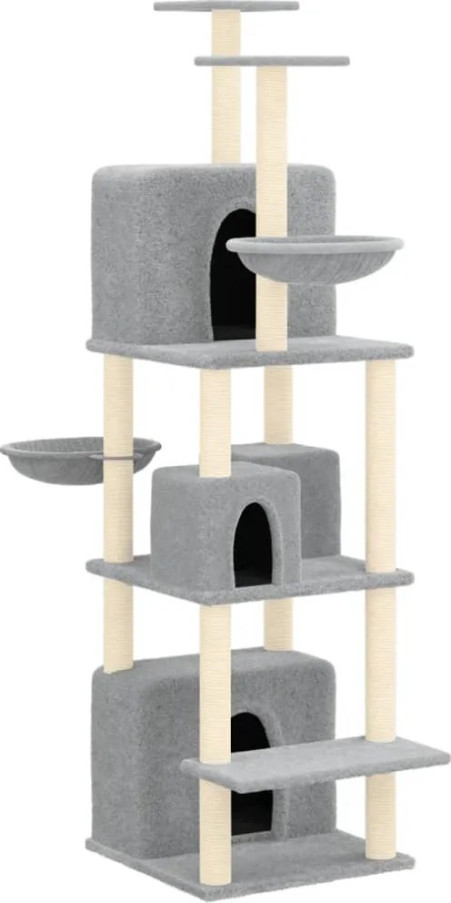 vidaXL Ansamblu de pisici, stâlpi din funie sisal, gri deschis, 180 cm