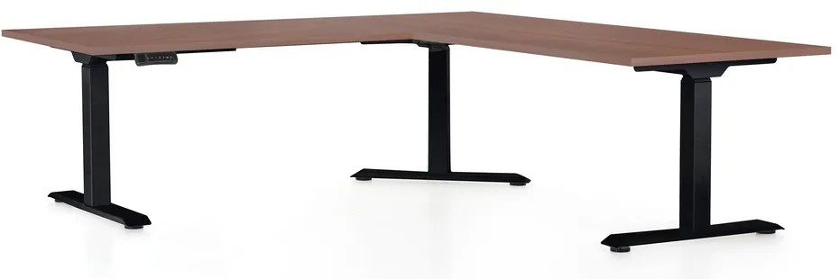 Masa inaltime reglabila OfficeTech Angle, 180 x 200 cm, bază neagră, nuca