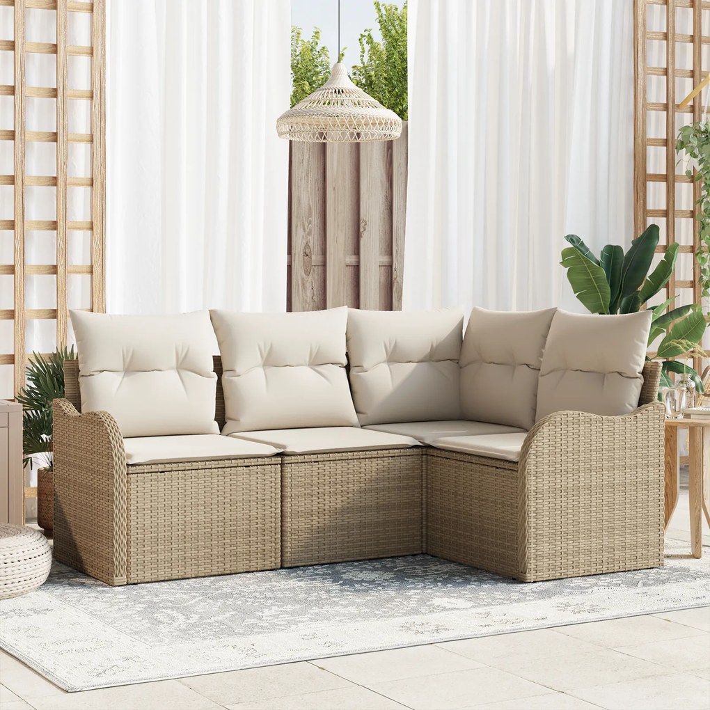 vidaXL Set de canapele pentru grădină cu pernă 4 pcs Bej Rattan poli