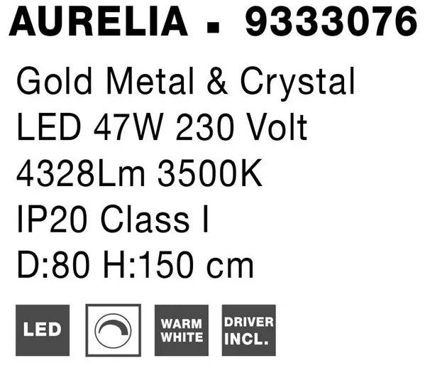 Lustra LED suspendata cristal design elegant AURELIA 47W