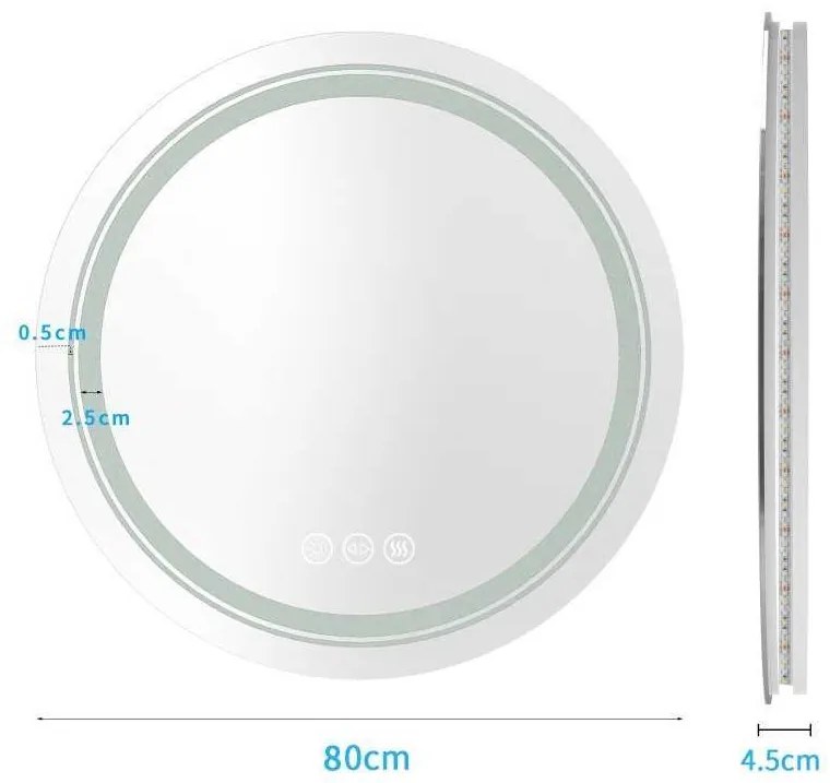 Oglindă Amyra cu iluminare LED 60 cm, argint