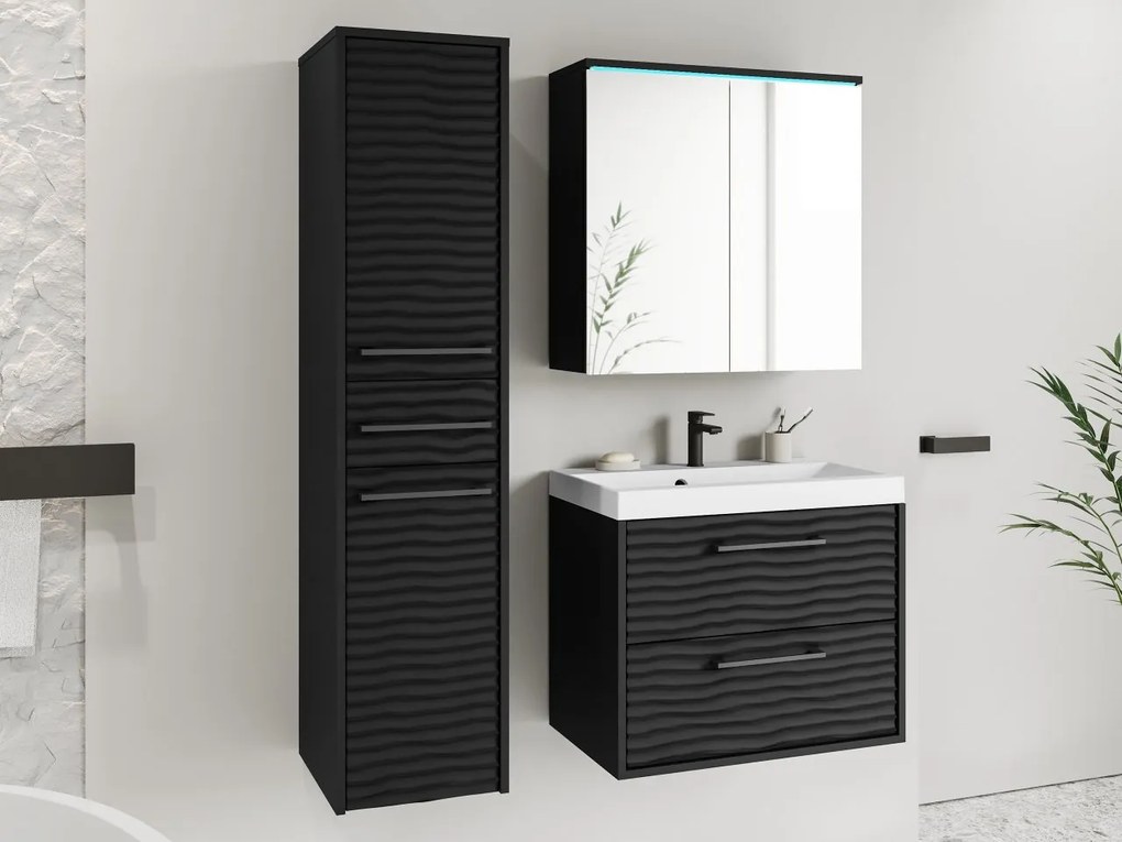 Mobilier baie Tameko I (Negru grafit + Negru) (cu iluminat LED albastru). 1104046