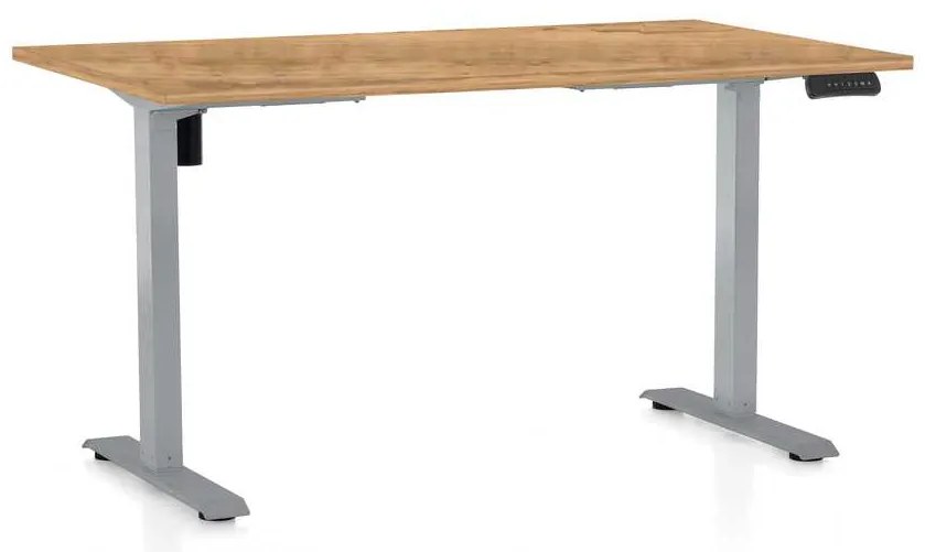 Masă înălțime reglabilă OfficeTech B, 120 x 80 cm, picioare gri, stejar auriu