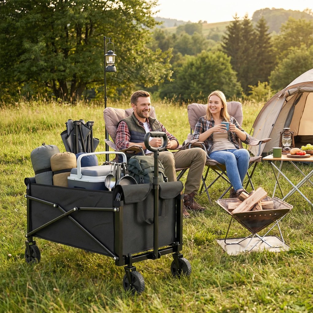 Outsunny Cărucior de Grădină 80L Pliabil cu Mâner Reglabil, din Metal și Țesătură Oxford, 78x47.5x92 cm, Negru | Aosom Romania