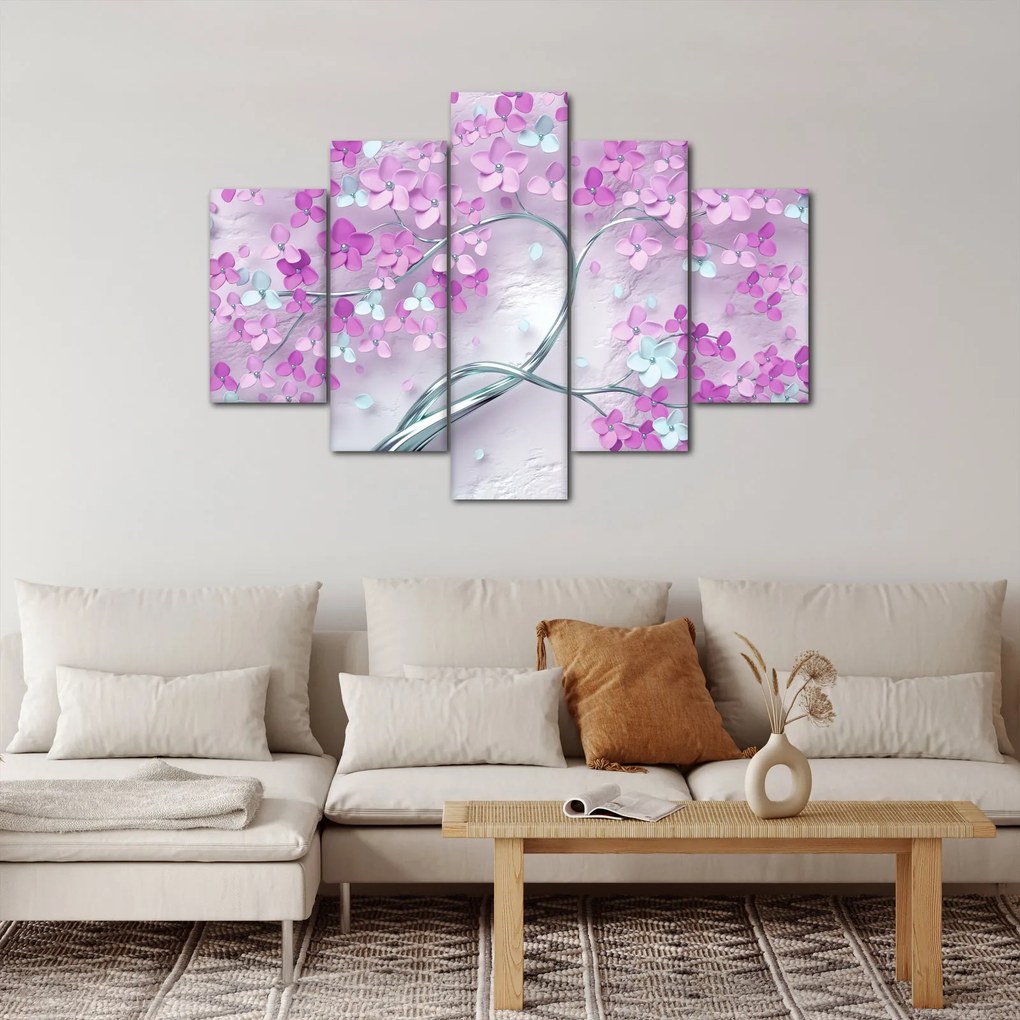 Tablouri cu flori pe trunchi argintiu - abstract (150x105 cm)