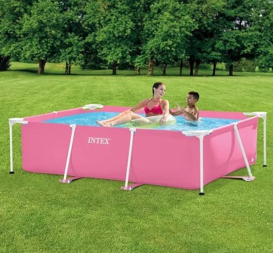 Bazin mare de grădină roz cu cadru dreptunghiular 220 x 150 cm
