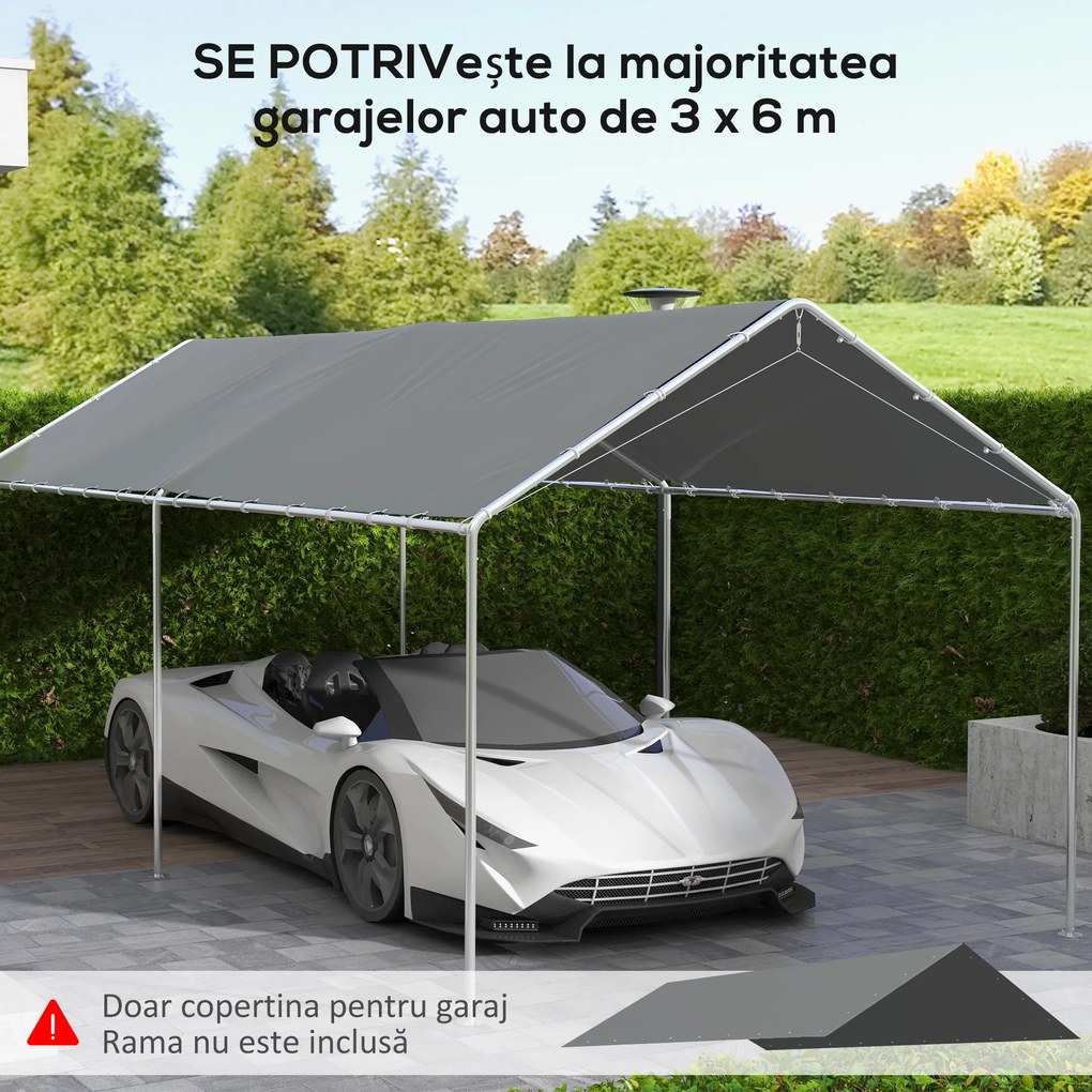 Outsunny Acoperiș Carport 10 x 20 ft, Husă de Schimb Rezistentă la UV cu Corzi Elastice, Gri Închis | Aosom Romania