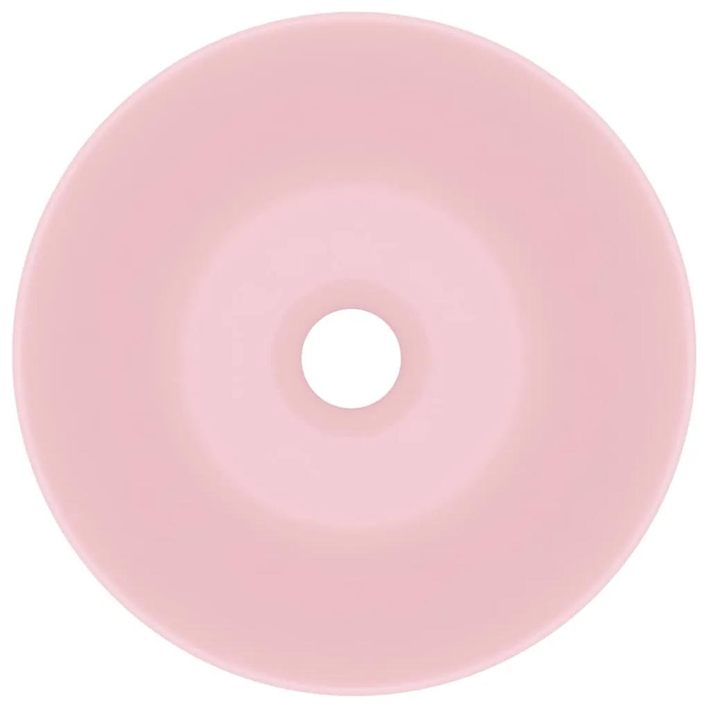 Chiuveta de baie, roz mat, ceramica, rotund matte pink
