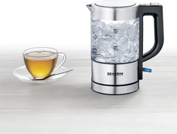 Severin WK 3472 - Fierbător electric 0,5 l, 1100 W/230 V, inox/sticlă