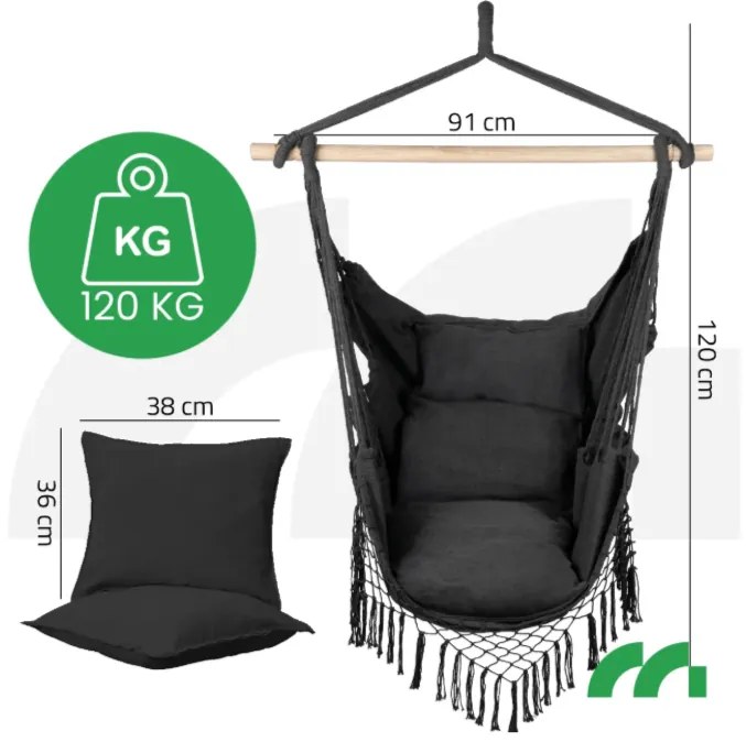 ShopJK SCAUN SUSPENDAT GRI XXL BRAZILIAN + 2X PERNĂ
