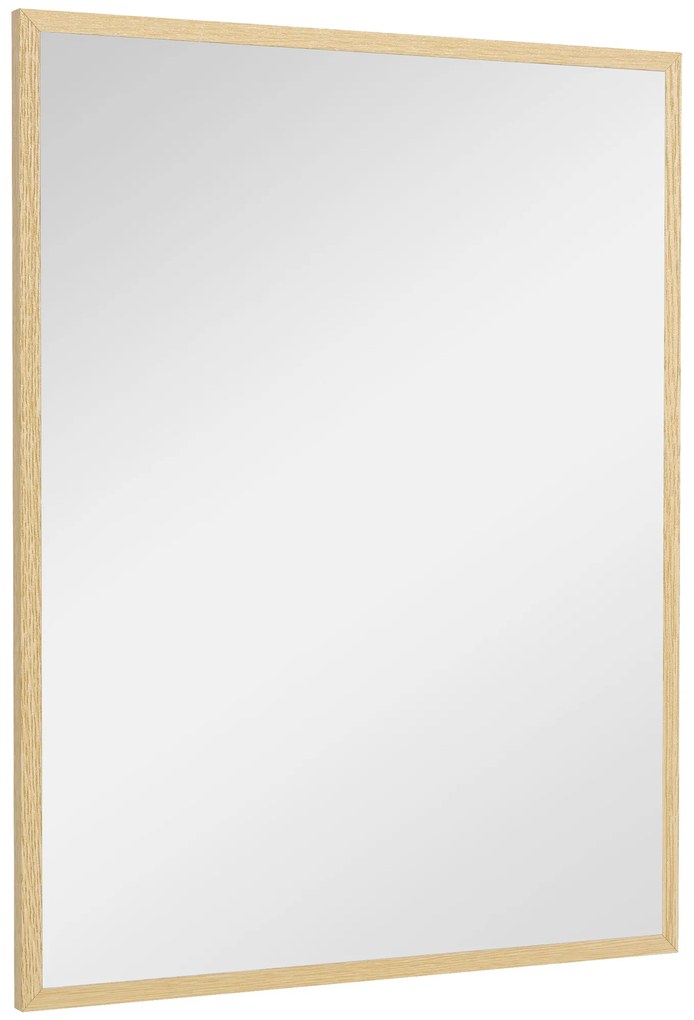 HOMCOM Oglindă de perete rectangulară 90 x 70 cm, cadru din lemn, ideală pentru baie, sufragerie sau dormitor, naturală | Aosom Romania