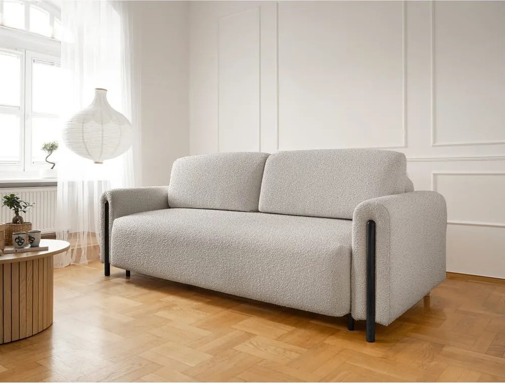 Canapea grej extensibilă/cu spațiu de depozitare cu tapițerie din țesătură bouclé 244 cm Arcadova – ELTAP