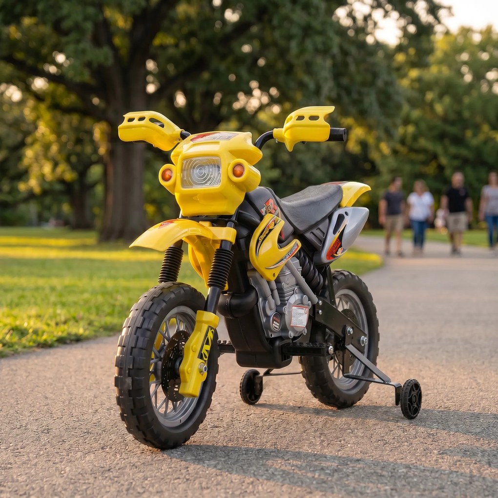Moto Cross Electric pentru Copii HOMCOM cu Role, Galben | Aosom Romania