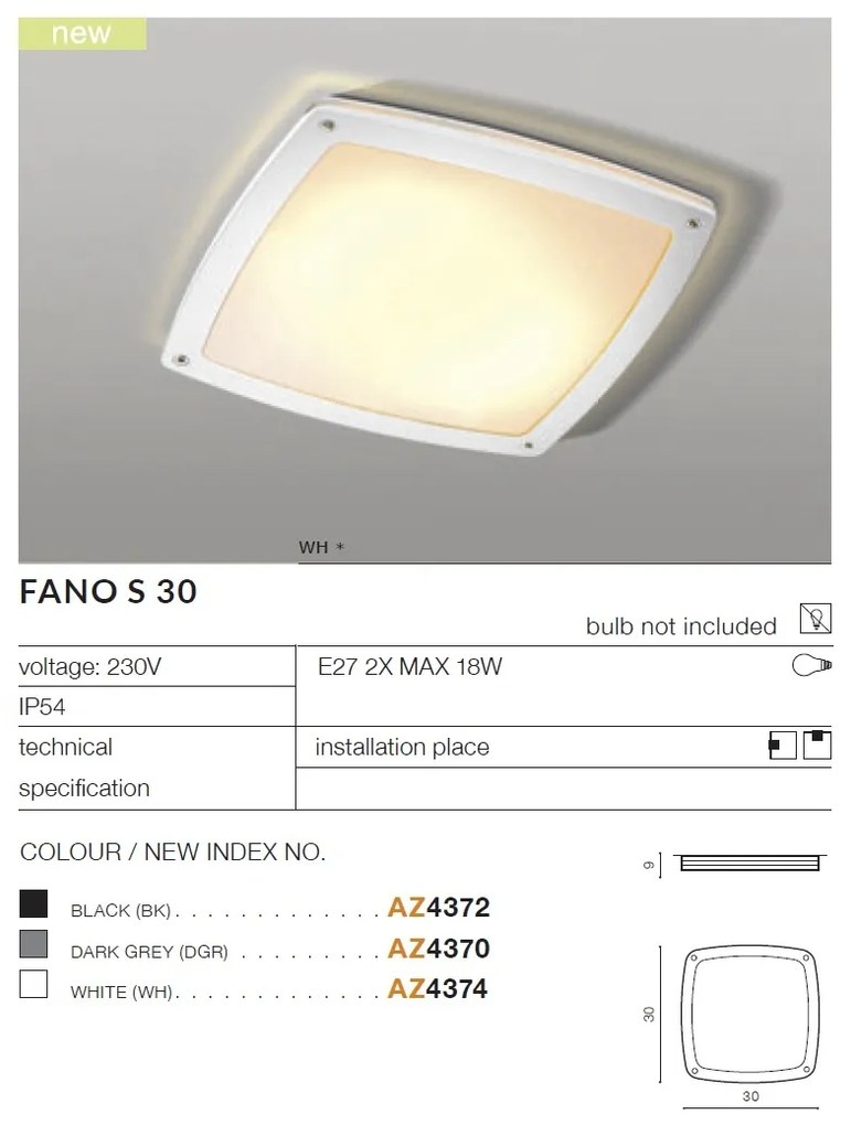 Plafoniera pentru exterior IP54 FANO S 30 BK