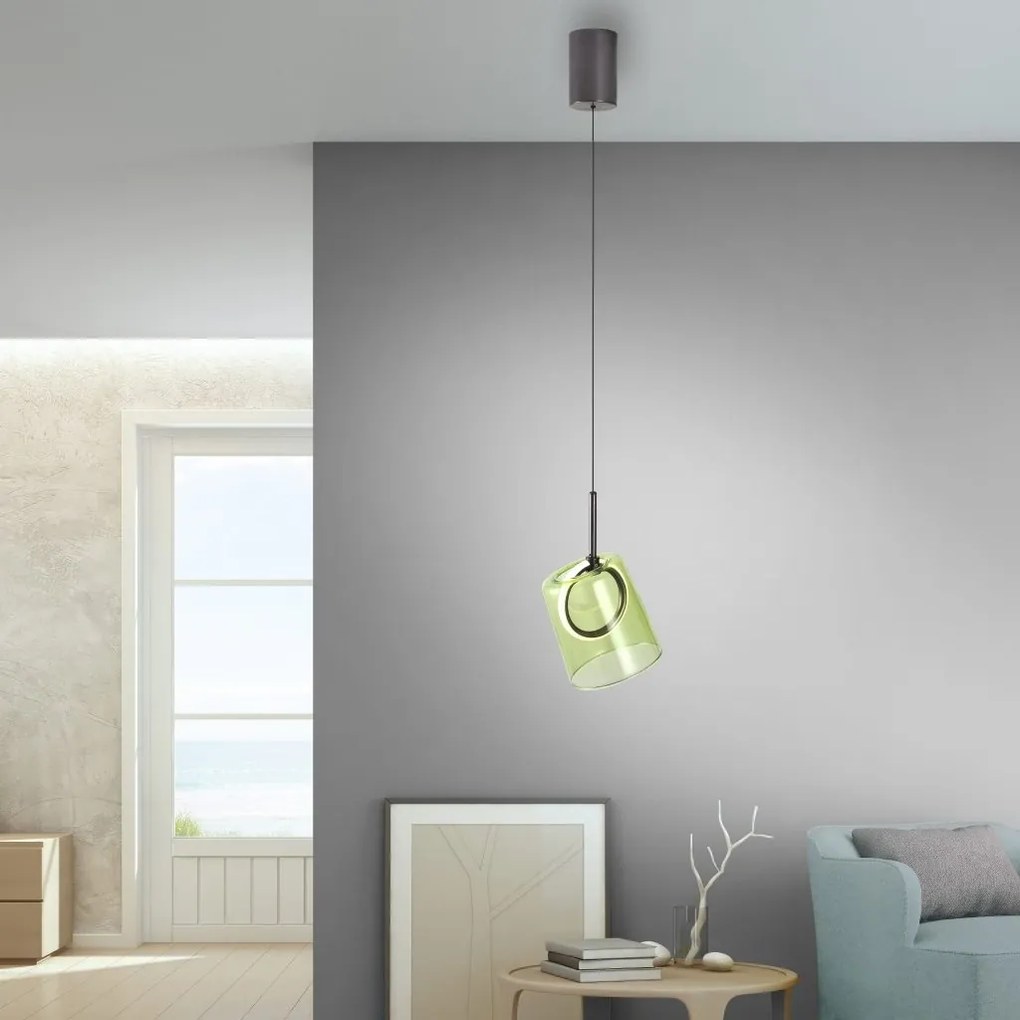 Pendul modern LED 3000K, inaltime reglabila, sticla, verde, Zula