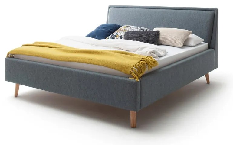 Pat matrimonial verde/albastru tapițat cu spațiu de depozitare cu somieră 180x200 cm Frieda – Meise Möbel