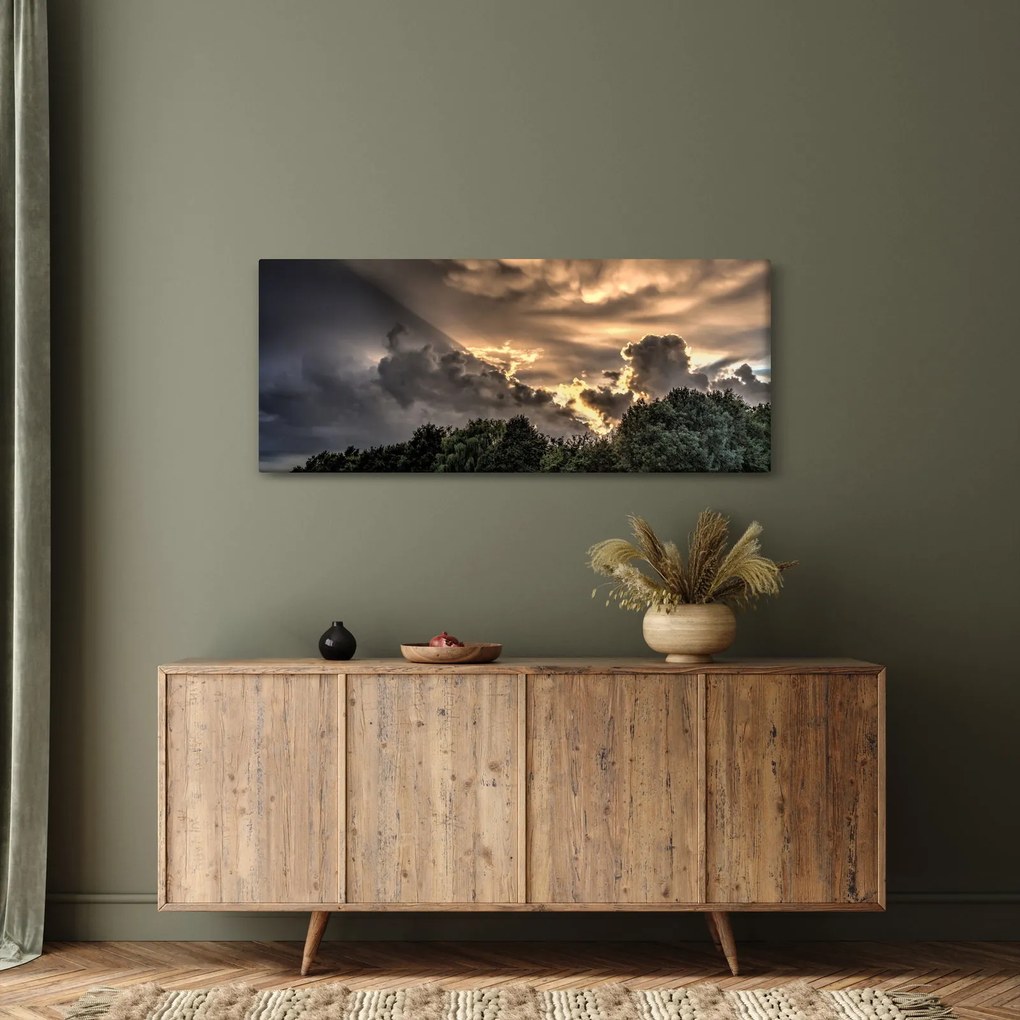 Tablou cu nori și pădure (120x50 cm)