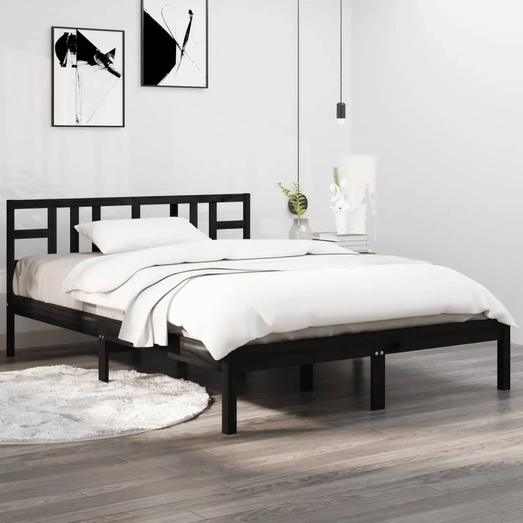 vidaXL Cadru de pat, negru, 140x190 cm, lemn masiv
